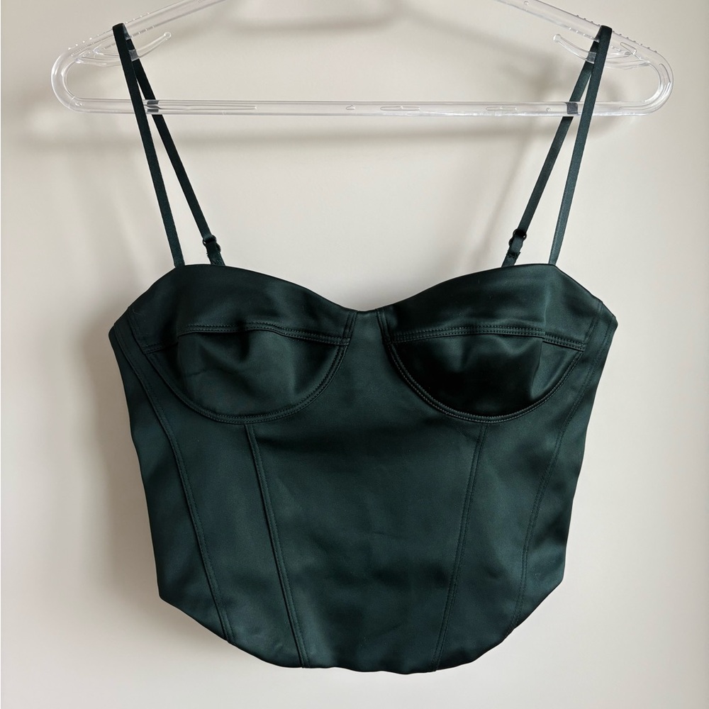 Sunday Best Dark Green Satin Bustier Crop Top